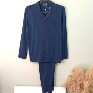 Roundtree & Yorke Mens Long Sleeve Button Down Blue Pajama Set sz S